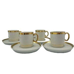 Set 4 Vtg Royal Crown Midas Touch 24K Gold Trim Tea Cup Demitasse Saucer Set